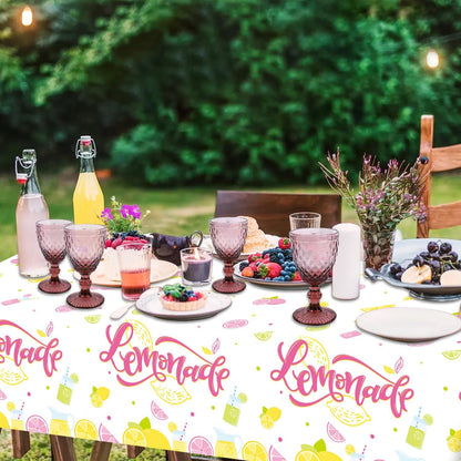 4Pcs Lemonade Stand Tablecloths, Pink Yellow Tablecloth, Rectangular Lemonade Stand Supplies for Kids Birthday Baby Shower Summer Fruit Lemonade Party Decorations, 86 x 51 Inch