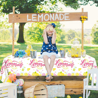 4Pcs Lemonade Stand Tablecloths, Pink Yellow Tablecloth, Rectangular Lemonade Stand Supplies for Kids Birthday Baby Shower Summer Fruit Lemonade Party Decorations, 86 x 51 Inch
