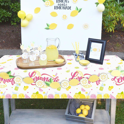 4Pcs Lemonade Stand Tablecloths, Pink Yellow Tablecloth, Rectangular Lemonade Stand Supplies for Kids Birthday Baby Shower Summer Fruit Lemonade Party Decorations, 86 x 51 Inch