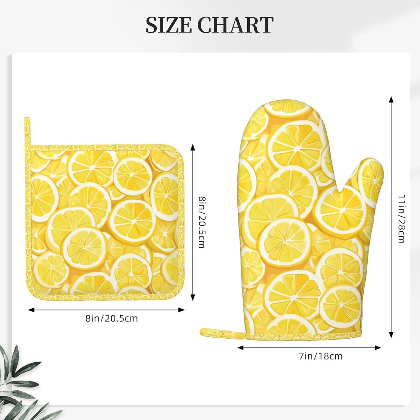 Oven Mitts and Pot Holders Lemon Watercolor Yellow Silicone Kitchen Accessories Set of 4 Heat Resistant Long Gloves Potholder Non-Slip Grip for Chef Cooking Baking Grilling BBQ