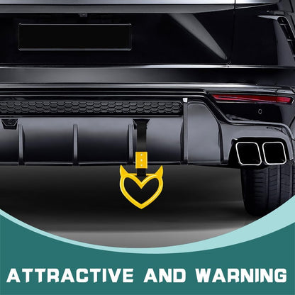 2PCS Devil Heart Handle Ring, Heart Hand Strap Drift Charm, Cute Heart-Shaped Warning Loops, Easy Installation Rear Bumper Warning Ring Decor, Interior Decoration for Car (Yellow)