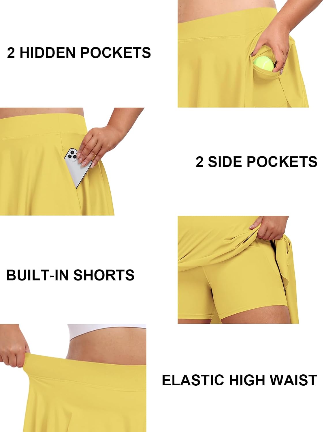 Plus Size Knee Length Golf Skirts for Women 20" High Waisted Athletic Tennis Skorts for Travel Daily