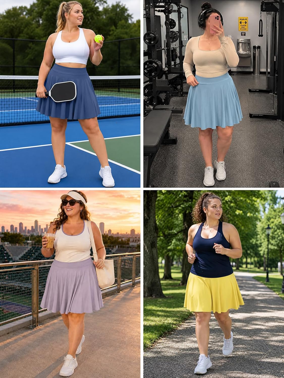 Plus Size Knee Length Golf Skirts for Women 20" High Waisted Athletic Tennis Skorts for Travel Daily