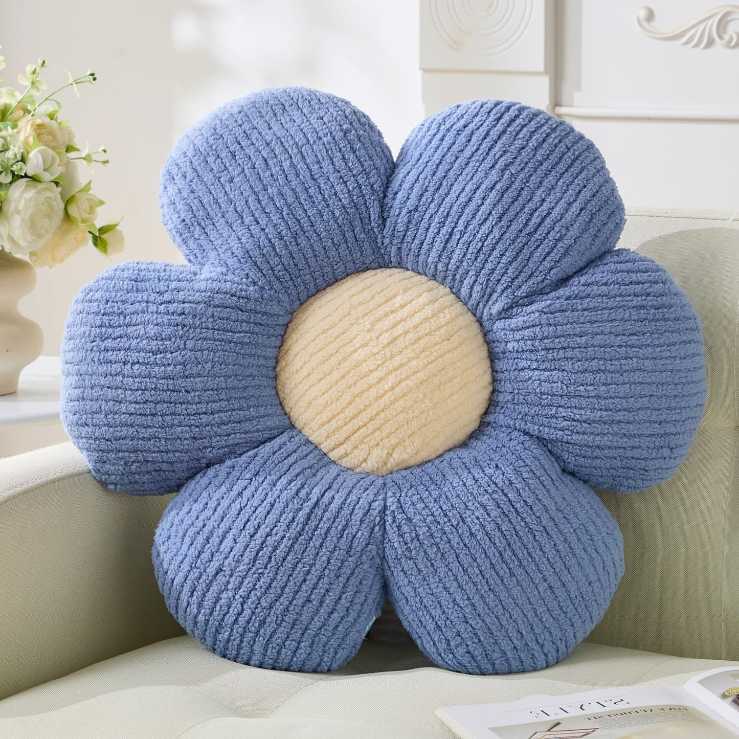 Flower Pillow,19.6" Daisy Pillow Blue Throw Pillows | Decorative Pillows,Fleece,PP Cotton Filling,Flower Shaped,Seating Cushion,for Sofa Couch Bed,Spring Cute Home Decor
