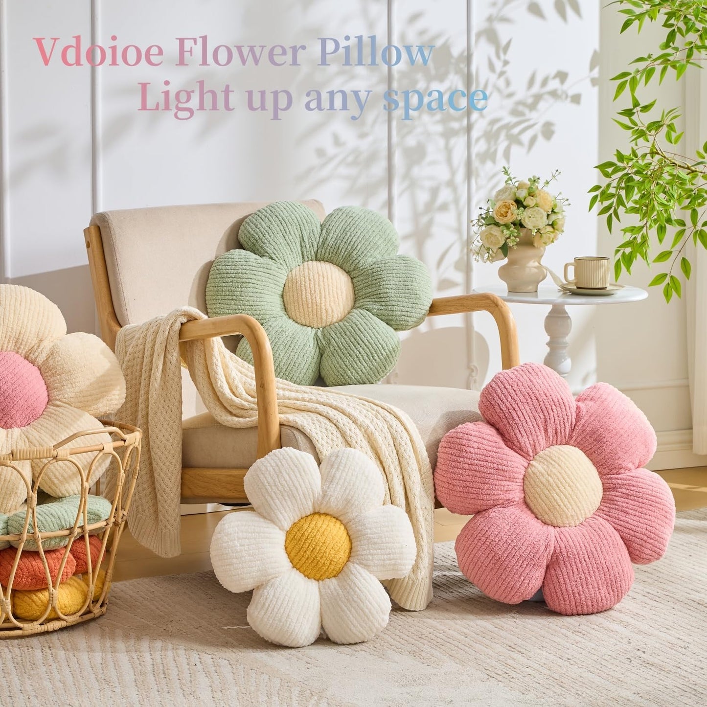 Flower Pillow,19.6" Daisy Pillow Blue Throw Pillows | Decorative Pillows,Fleece,PP Cotton Filling,Flower Shaped,Seating Cushion,for Sofa Couch Bed,Spring Cute Home Decor