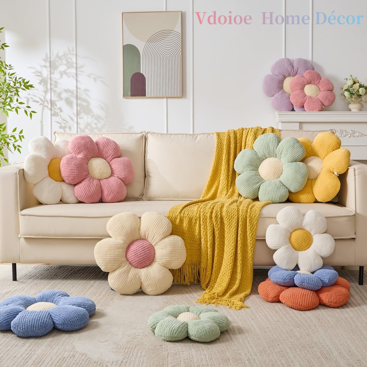 Flower Pillow,19.6" Daisy Pillow Blue Throw Pillows | Decorative Pillows,Fleece,PP Cotton Filling,Flower Shaped,Seating Cushion,for Sofa Couch Bed,Spring Cute Home Decor