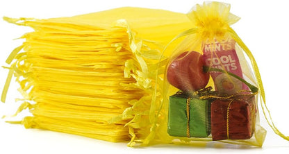 Meowoo 100PCS Organza Bags, 3x4in Small Mesh Bags Drawstring, Mesh Gift Bags Drawstring for Jewelry, Candy, Christmas, Sachets, Festivals, Bathroom Soaps, Makeup Organza, Wrapping Supplies(yellow)
