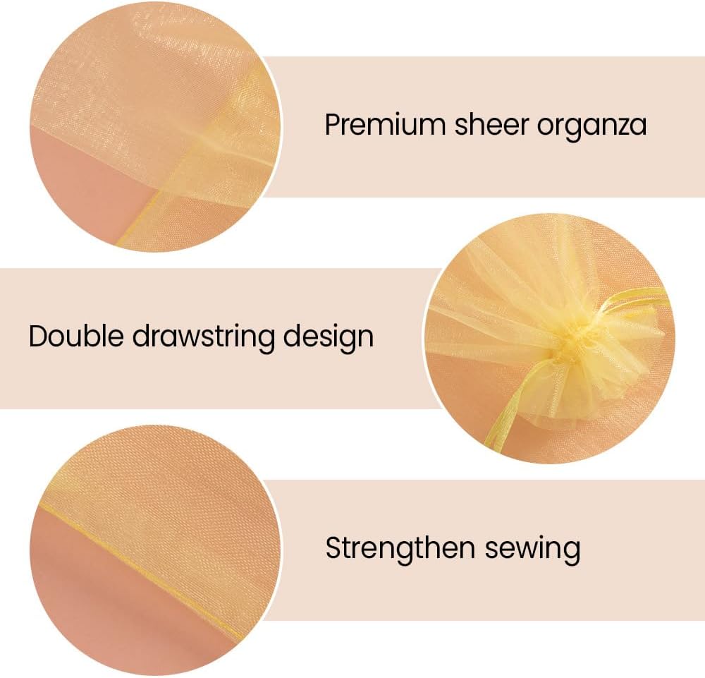 Meowoo 100PCS Organza Bags, 3x4in Small Mesh Bags Drawstring, Mesh Gift Bags Drawstring for Jewelry, Candy, Christmas, Sachets, Festivals, Bathroom Soaps, Makeup Organza, Wrapping Supplies(yellow)