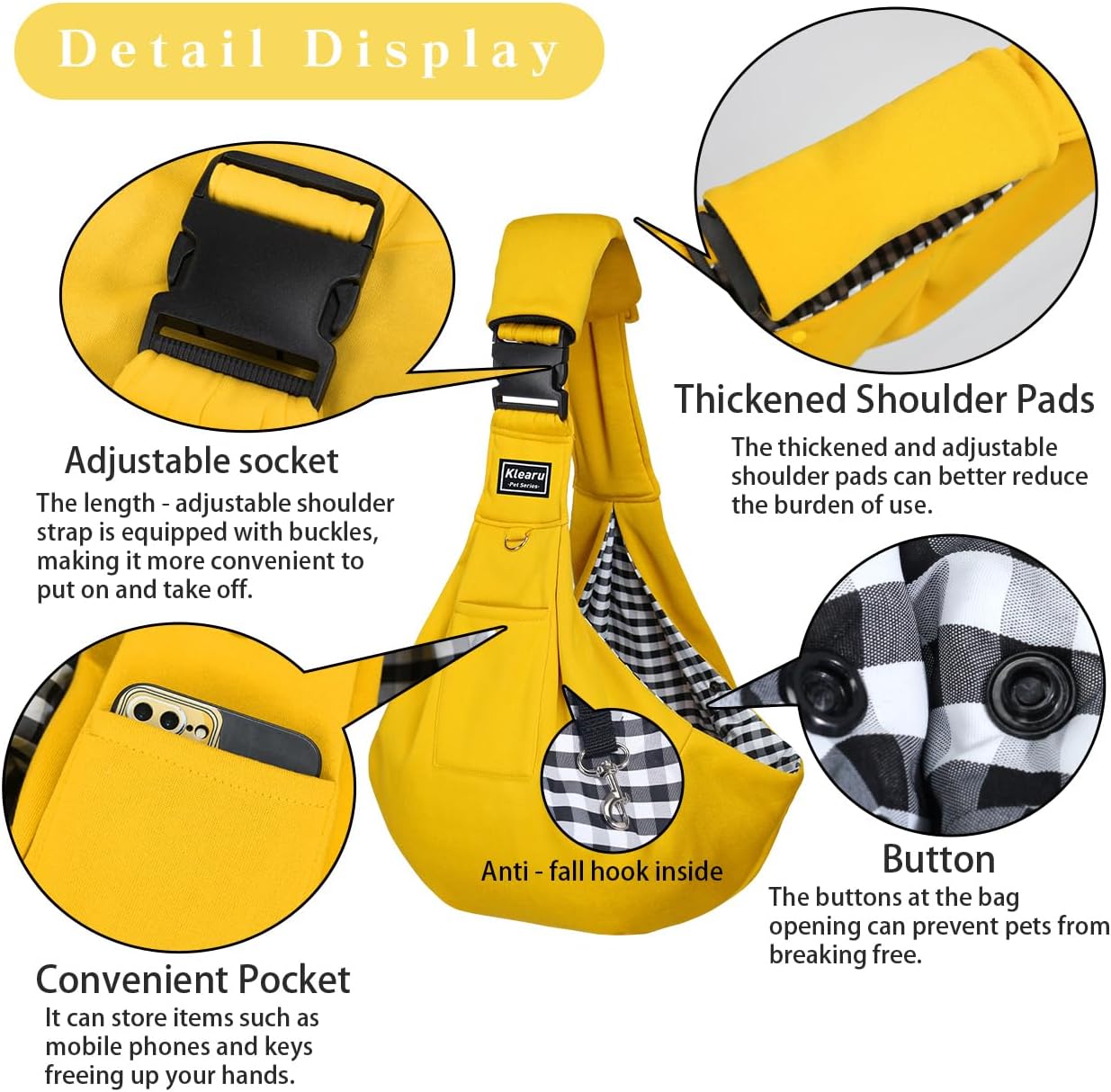 Small and Medium Pet Cat and Dog Sling Carrier for Outdoor Travel Adjustable Padded Shoulder Strap Pet Supplies