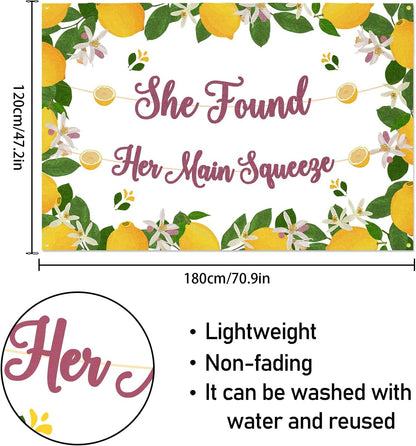 White She Found Her Main Squeeze Bridal Shower Backdrop,Lemon Citrus Fruit Decorations,Wedding Engagement Party Lemon Theme Decorations Bridal Shower for Women Supplies.