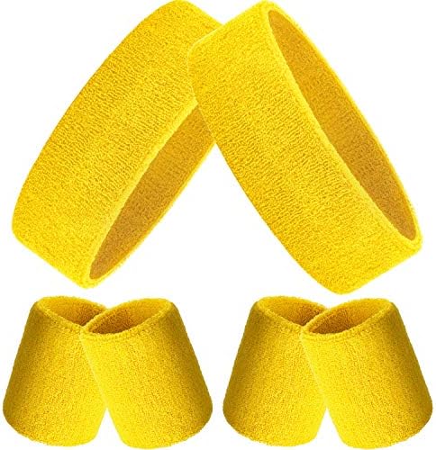 6 Pcs Neon Sports Sweatbands Set Sports Competitions Sweatbands 2 Headband 4 Wristbands Breathable Terry Cloth Athletic Bands for Team Soccer Spirit 80s Costumes Cosplay