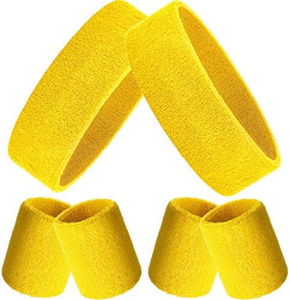 6 Pcs Neon Sports Sweatbands Set Sports Competitions Sweatbands 2 Headband 4 Wristbands Breathable Terry Cloth Athletic Bands for Team Soccer Spirit 80s Costumes Cosplay