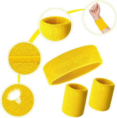 6 Pcs Neon Sports Sweatbands Set Sports Competitions Sweatbands 2 Headband 4 Wristbands Breathable Terry Cloth Athletic Bands for Team Soccer Spirit 80s Costumes Cosplay
