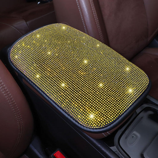 Yellow Arm Rest Cover, Rhinestone Crystal Diamond Bling Center Console Cover, Universal Fit All Vehicles, Interior Bling Car Accessories for Women, Yellow