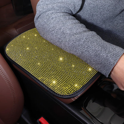 Yellow Arm Rest Cover, Rhinestone Crystal Diamond Bling Center Console Cover, Universal Fit All Vehicles, Interior Bling Car Accessories for Women, Yellow