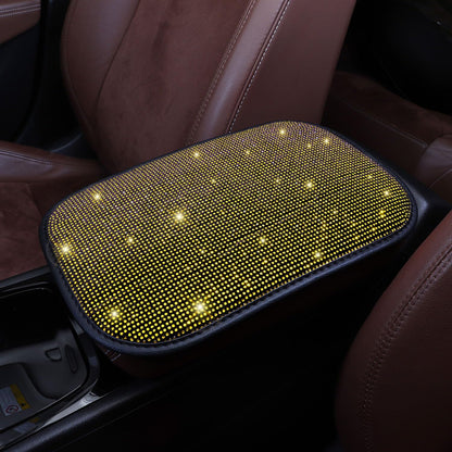 Yellow Arm Rest Cover, Rhinestone Crystal Diamond Bling Center Console Cover, Universal Fit All Vehicles, Interior Bling Car Accessories for Women, Yellow