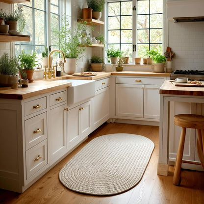 Muted Yellow, Sand Braided Rug 2' X 3' Oval Premium Indoor Outdoor Rug for Entryway, Kitchen, Bathroom - Made in USA