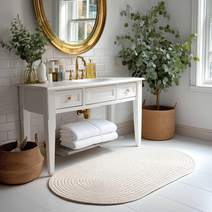Muted Yellow, Sand Braided Rug 2' X 3' Oval Premium Indoor Outdoor Rug for Entryway, Kitchen, Bathroom - Made in USA