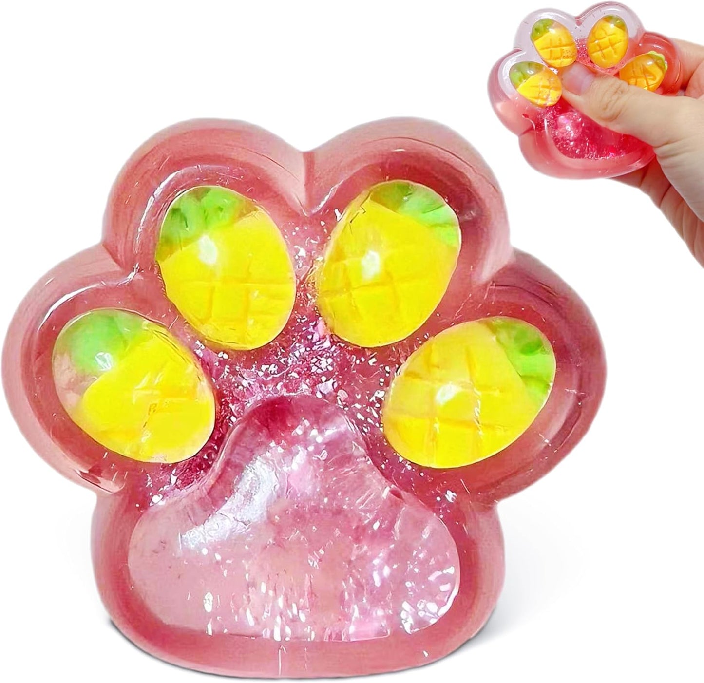 Kawaii Yellow Cat Paw Taba Squishy Stress Balls for Boys and Girls, Cute Pineapple Sugar Ball Squeeze Toys for Kids, Cat Paw Silicone Squishy Toys for Children's Day, Birthday