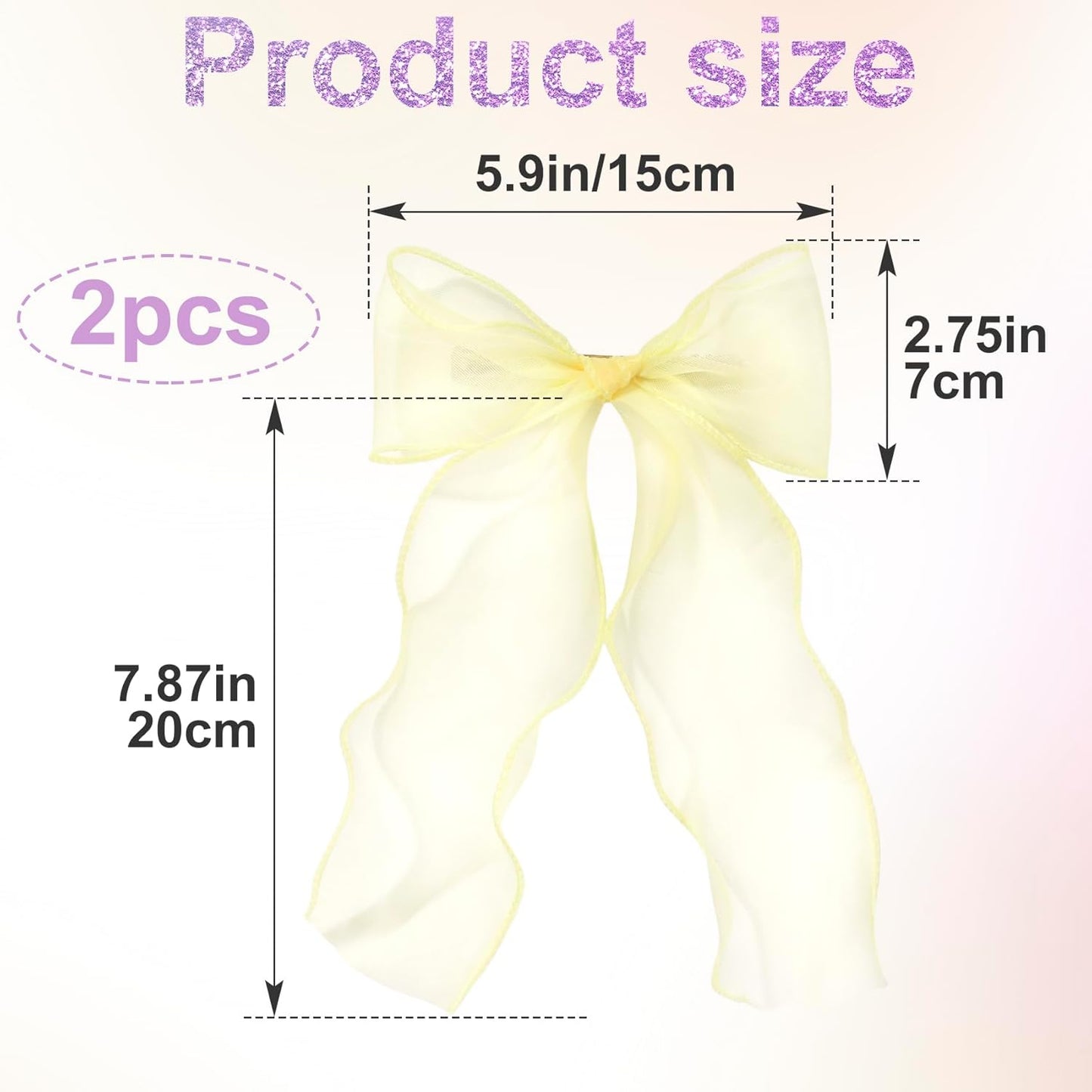 2Pcs Large Hair Bow Clips, Yellow Silk Yarn Ribbon Bow Hair Barrette | HairClips for Women, Elegant Long Tail Bowknot French Hair Accessories for Wedding, Parties, Festivals - Style 4