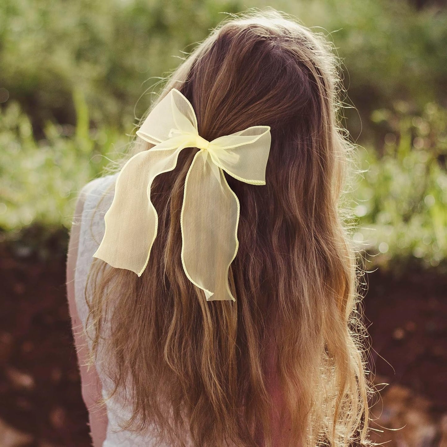 2Pcs Large Hair Bow Clips, Yellow Silk Yarn Ribbon Bow Hair Barrette | HairClips for Women, Elegant Long Tail Bowknot French Hair Accessories for Wedding, Parties, Festivals - Style 4