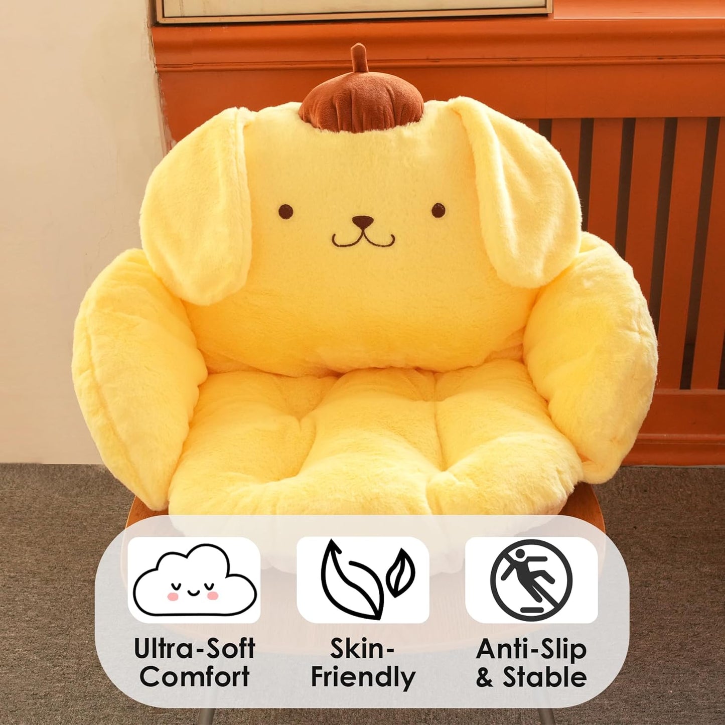 Juju Yellow Kawaii Cushion - Kawaii Room Decor - Seat Cushions for Office Chairs - Office Chair Cushions - Car Seat Cushion - Gaming Room Decor - Gaming Desk Accessories Floor Pillow (Yellow)