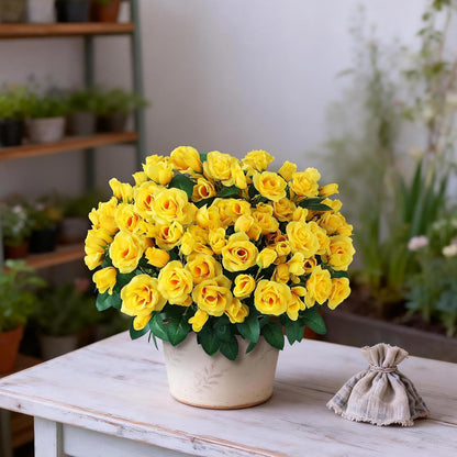 2Pcs 18"Artificial Silk Rose Flower Topiary Tree for Front Porch(Yellow) | No Assembly Needed, UV Resistant, Lifelike Potted Plant, Fake Bushes, for Outdoor/Farmhouse/Garden/Spring/Summer Decor