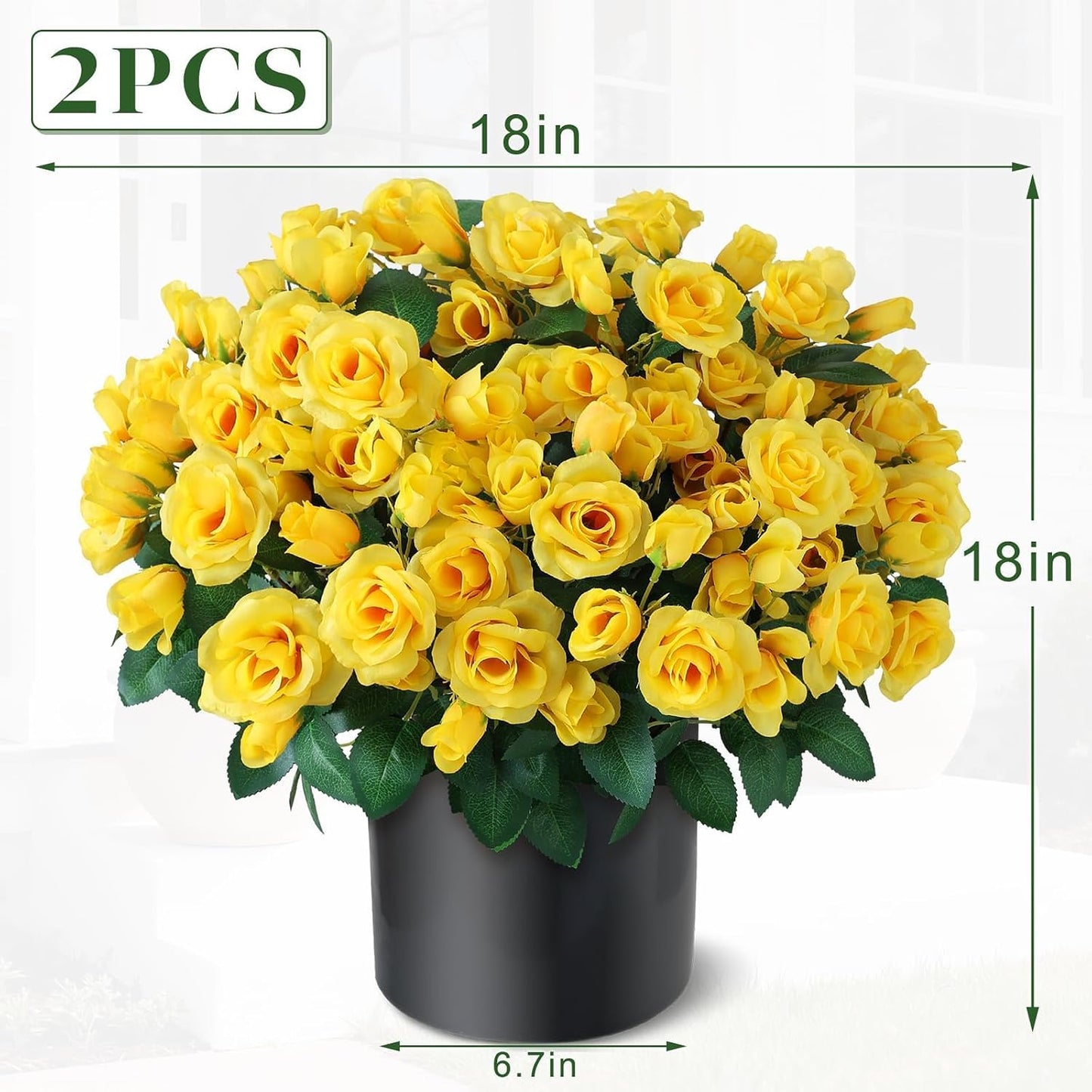 2Pcs 18"Artificial Silk Rose Flower Topiary Tree for Front Porch(Yellow) | No Assembly Needed, UV Resistant, Lifelike Potted Plant, Fake Bushes, for Outdoor/Farmhouse/Garden/Spring/Summer Decor