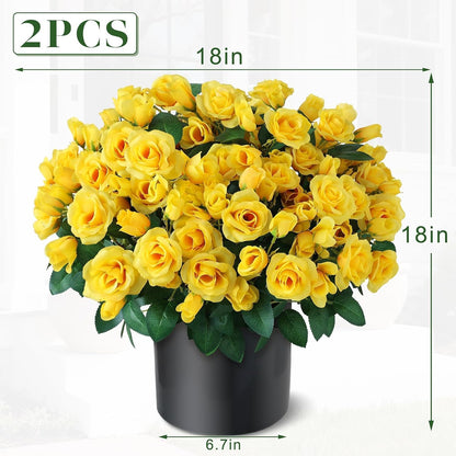 2Pcs 18"Artificial Silk Rose Flower Topiary Tree for Front Porch(Yellow) | No Assembly Needed, UV Resistant, Lifelike Potted Plant, Fake Bushes, for Outdoor/Farmhouse/Garden/Spring/Summer Decor