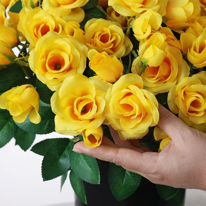 2Pcs 18"Artificial Silk Rose Flower Topiary Tree for Front Porch(Yellow) | No Assembly Needed, UV Resistant, Lifelike Potted Plant, Fake Bushes, for Outdoor/Farmhouse/Garden/Spring/Summer Decor