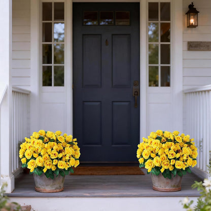 2Pcs 18"Artificial Silk Rose Flower Topiary Tree for Front Porch(Yellow) | No Assembly Needed, UV Resistant, Lifelike Potted Plant, Fake Bushes, for Outdoor/Farmhouse/Garden/Spring/Summer Decor