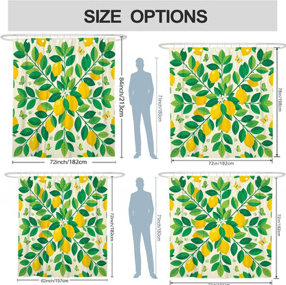 Lemon Shower Curtain, Summer Tropical Leaf Butterfly Summer Yellow Polyester Waterproof Toile Cloth Shower Curtains for Bathroom Toile Guest Room Decor 72x72 Inch