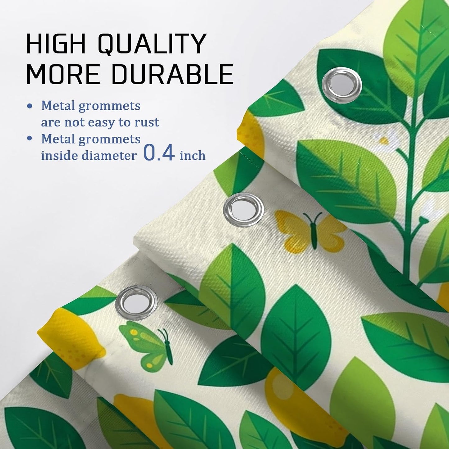 Lemon Shower Curtain, Summer Tropical Leaf Butterfly Summer Yellow Polyester Waterproof Toile Cloth Shower Curtains for Bathroom Toile Guest Room Decor 72x72 Inch