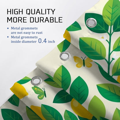 Lemon Shower Curtain, Summer Tropical Leaf Butterfly Summer Yellow Polyester Waterproof Toile Cloth Shower Curtains for Bathroom Toile Guest Room Decor 72x72 Inch