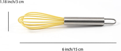 Mini Whisks 6 inch 4Pcs silica gel stainless steel Whisk, Hand Egg Mixer for Flour Cake Egg, Kitchen Cooking Baking Use Whisk (yellow)