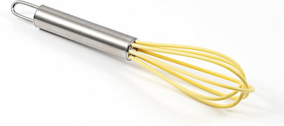 Mini Whisks 6 inch 4Pcs silica gel stainless steel Whisk, Hand Egg Mixer for Flour Cake Egg, Kitchen Cooking Baking Use Whisk (yellow)