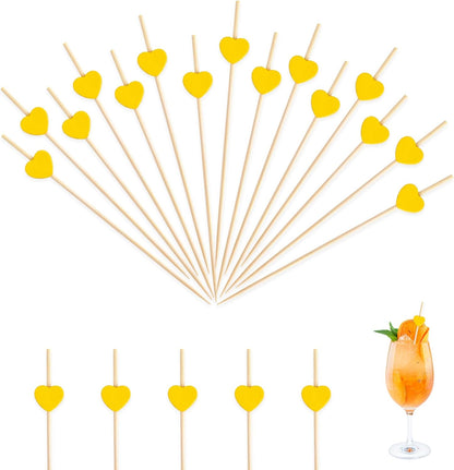 Yellow Heart Toothpicks for Appetizers 200PCS 4.7 Inch Valentines Heart Cocktail Picks for Drinks Food Appetizer Skewers Bamboo Toothpicks for Birthday Valentines Galentines Day Party Decorations