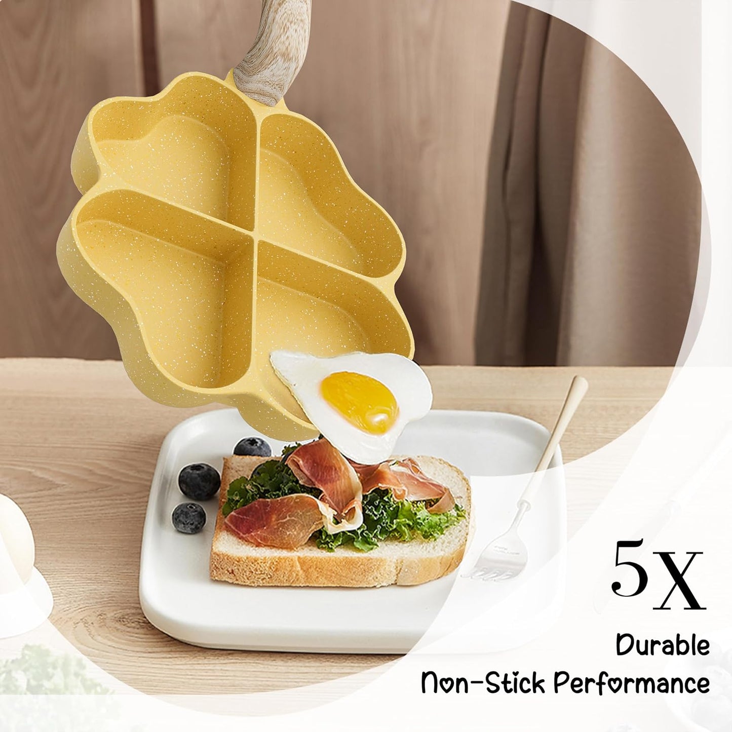 Ceramic Egg Pan Omelette Pan, 4-Cup Nonstick Omelette Skillet, Breakfast Frying Pan Egg Cooker Suitable for Gas Stove & Induction Cookware, PFOA PFOS Free, Yellow