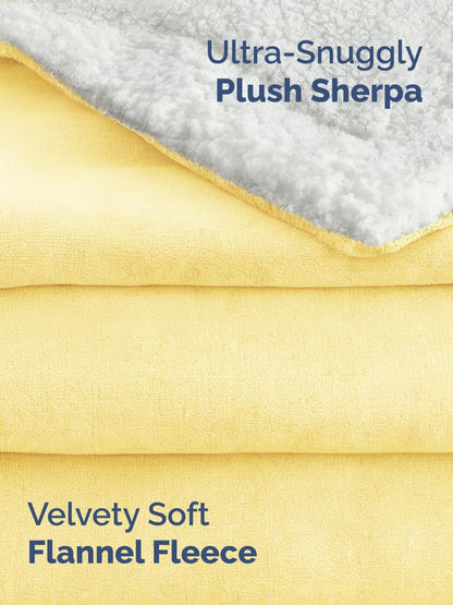 Sherpa Fleece Blanket Throw Size - Reversible Sherpa Fleece Throw Blanket - Super Soft, Double Sided for Bed, Sofa, Couch - Thick, Warm, and Plush - Luxurious Bedding for Winter - Yellow, 50" x 70"