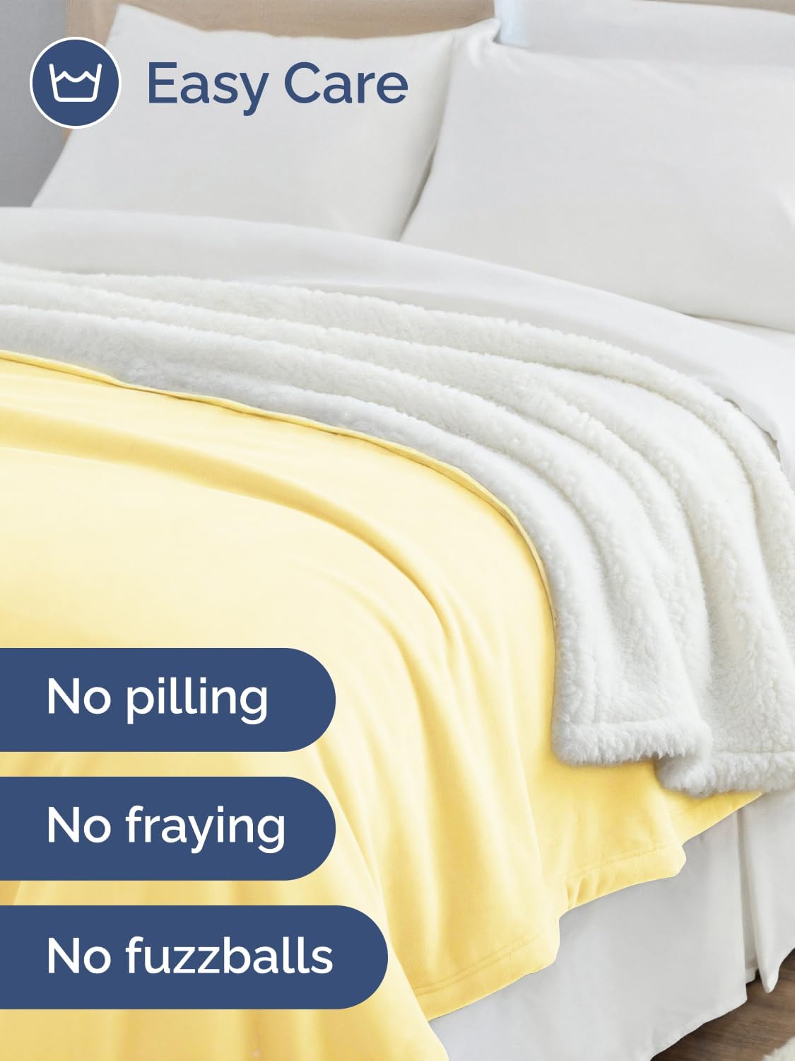 Sherpa Fleece Blanket Throw Size - Reversible Sherpa Fleece Throw Blanket - Super Soft, Double Sided for Bed, Sofa, Couch - Thick, Warm, and Plush - Luxurious Bedding for Winter - Yellow, 50" x 70"