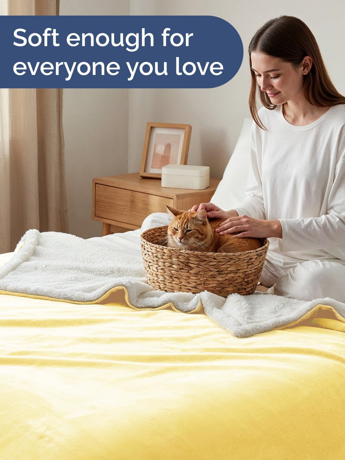 Sherpa Fleece Blanket Throw Size - Reversible Sherpa Fleece Throw Blanket - Super Soft, Double Sided for Bed, Sofa, Couch - Thick, Warm, and Plush - Luxurious Bedding for Winter - Yellow, 50" x 70"