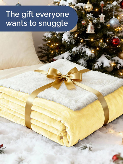 Sherpa Fleece Blanket Throw Size - Reversible Sherpa Fleece Throw Blanket - Super Soft, Double Sided for Bed, Sofa, Couch - Thick, Warm, and Plush - Luxurious Bedding for Winter - Yellow, 50" x 70"