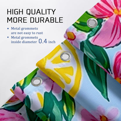Lemon Floral Shower Curtain, Bright Yellow Peach Flower Bath Curtain for Bathroom Decor, Spring Summer Tropical Modern Waterproof Fabric Shower Curtain Set with Hooks 62x72 Inch