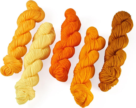 5 Bundles Acrylic Fiber Yarns Mini Crochet Yarn Kit Skeins Mixed Color Thread for Crafts Fall Theme Yellow Soft Knitting Yarn for Crocheting Weaving Handicraft Knitting Art Craft Projects