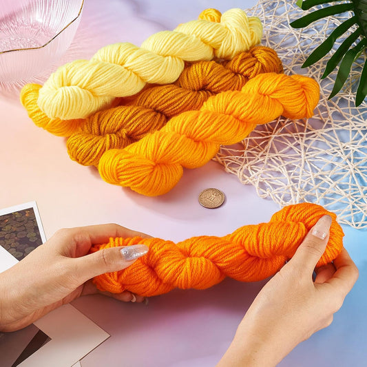 5 Bundles Acrylic Fiber Yarns Mini Crochet Yarn Kit Skeins Mixed Color Thread for Crafts Fall Theme Yellow Soft Knitting Yarn for Crocheting Weaving Handicraft Knitting Art Craft Projects