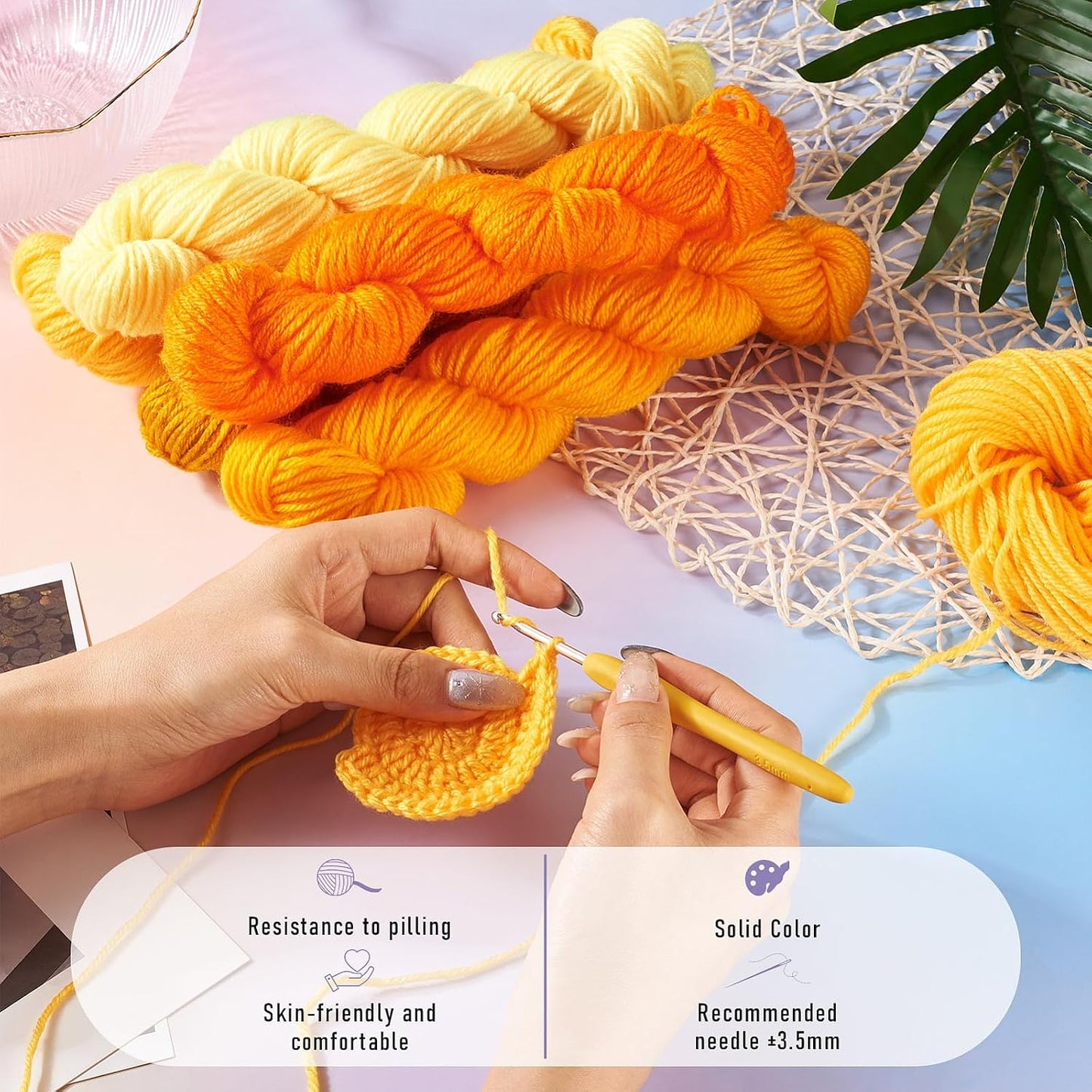 5 Bundles Acrylic Fiber Yarns Mini Crochet Yarn Kit Skeins Mixed Color Thread for Crafts Fall Theme Yellow Soft Knitting Yarn for Crocheting Weaving Handicraft Knitting Art Craft Projects