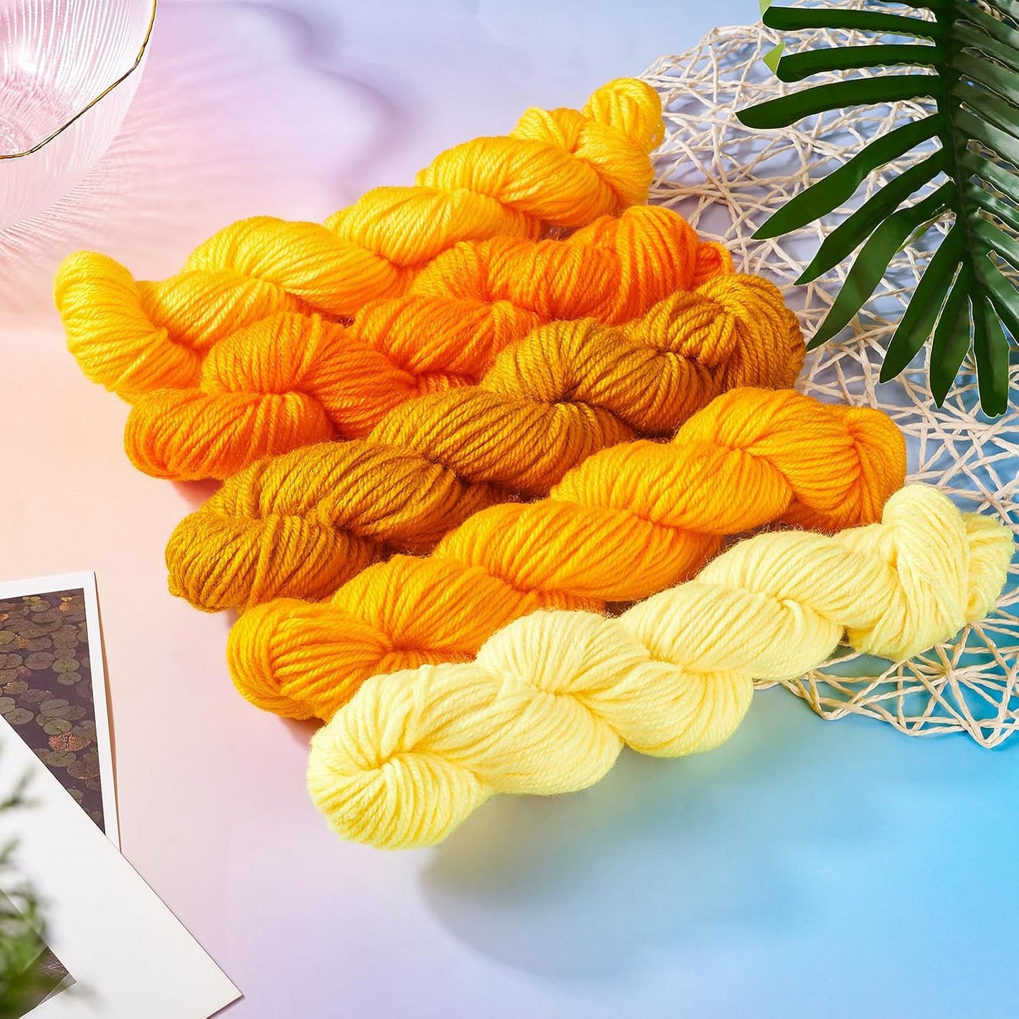 5 Bundles Acrylic Fiber Yarns Mini Crochet Yarn Kit Skeins Mixed Color Thread for Crafts Fall Theme Yellow Soft Knitting Yarn for Crocheting Weaving Handicraft Knitting Art Craft Projects
