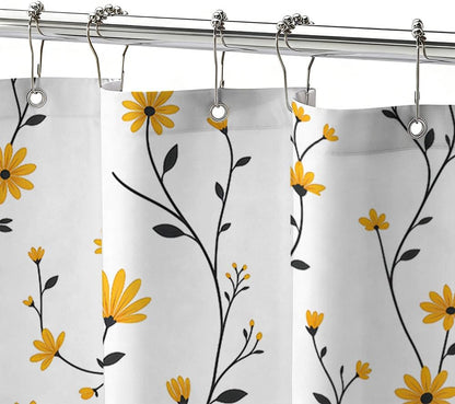 Yellow Daisy Shower Curtain for Bathroom, Floral Botanical Fabric Shower Curtain 72x72 with 12 Stainless Steel Hooks, Spring Flower Bath Curtain Decor