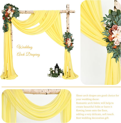 Wedding Arch Draping Fabric,4 Panels 28" x20ft Yellow Wedding Arch Drapes for Ceremony Chiffon Fabric Drapes Arbor Drapery Wedding Arch Decorations for Reception Sheer Backdrop Curtains for Party