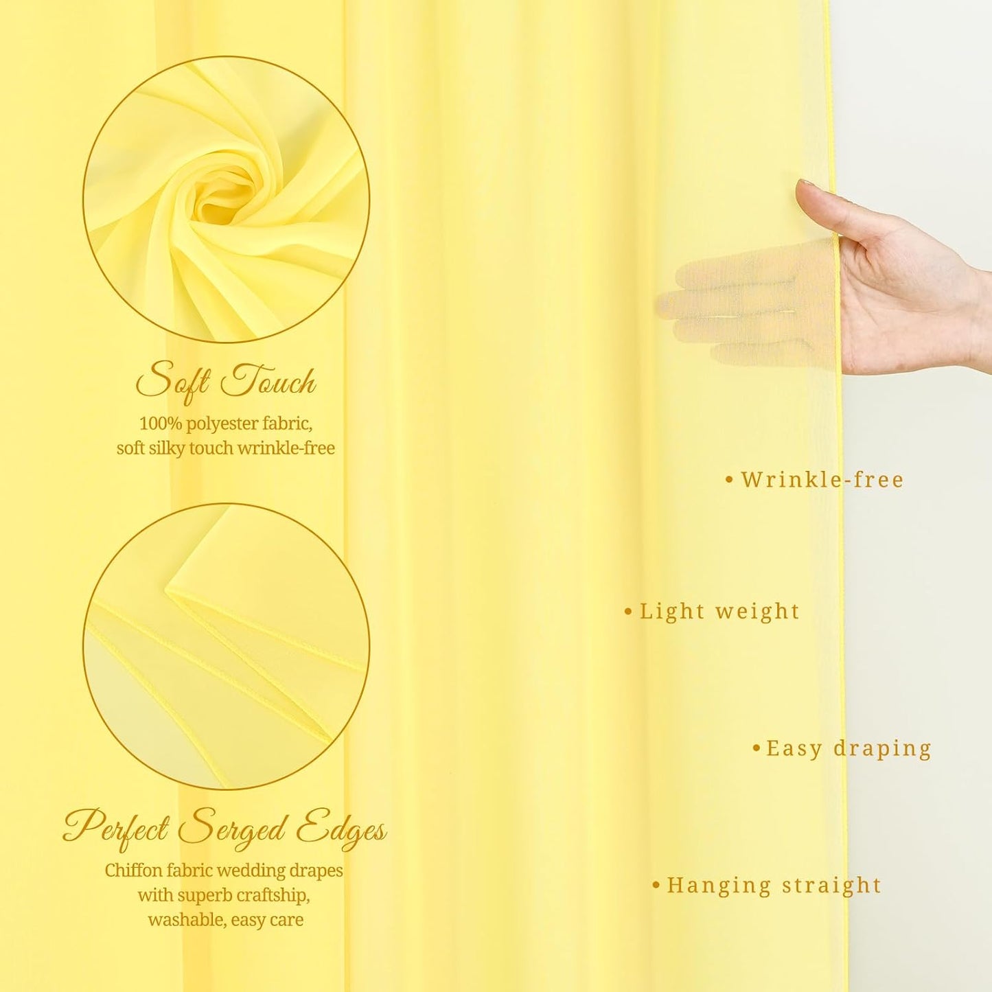 Wedding Arch Draping Fabric,4 Panels 28" x20ft Yellow Wedding Arch Drapes for Ceremony Chiffon Fabric Drapes Arbor Drapery Wedding Arch Decorations for Reception Sheer Backdrop Curtains for Party